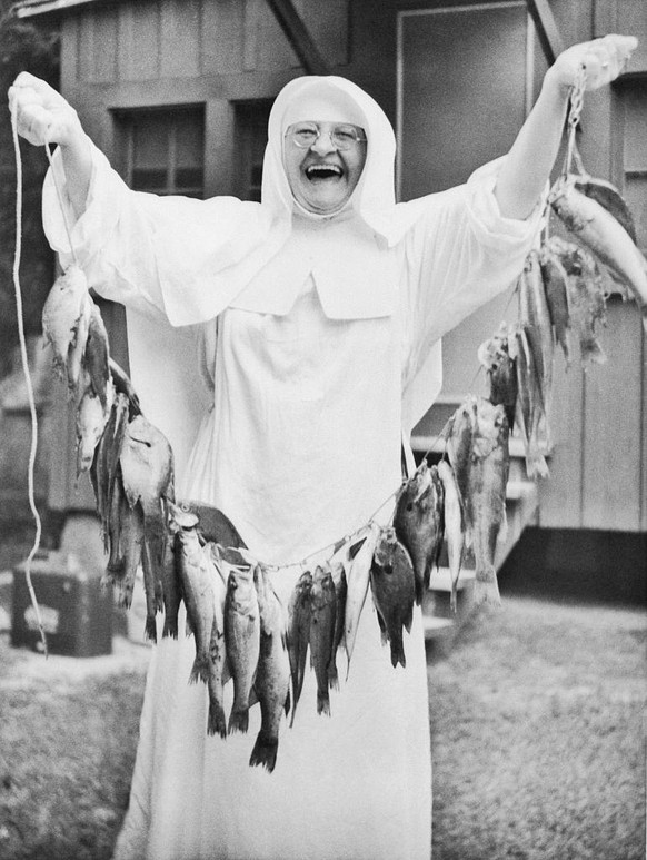 This nun&#039;s story is a fisherman&#039;s delight: Sister Adelgunda went on the first fishing trip in her 70 years and came up with this handsome catch at Bear Creek Lake near Marianna, Arkansas. Si ...