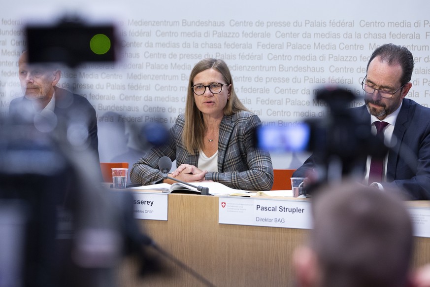 Virginie Masserey, Abteilung uebertragbare Krankheiten BAG, spricht waehrend einer Medienkonferenz ueber die Situation des neuen Coronavirus (2019-nCoV), am Freitag, 31. Januar 2020 in Bern. (KEYSTONE ...