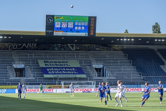 Die Corona Schutzmassanhmen werden im Stadion praesentiert beim Super League Meisterschaftsspiel zwischen dem FC Luzern und dem FC Lugano vom Sonntag, 12. Juli 2020 in Luzern. (KEYSTONE/Urs Flueeler)