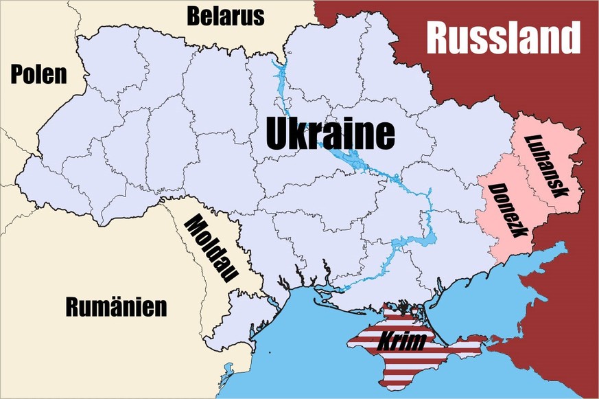 Karte: Ukraine, Krim, Donbass, Luhansk, Donezk
