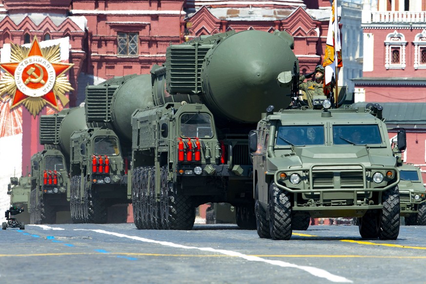FILE - In this file photo taken on Wednesday, June 24, 2020, Russian RS-24 Yars ballistic missiles roll in Red Square during the Victory Day military parade marking the 75th anniversary of the Nazi de ...