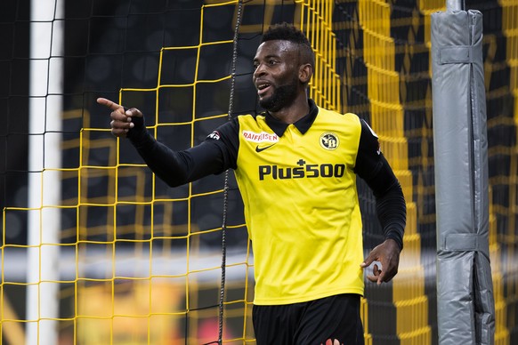 Young Boys&#039; Jean-Pierre Nsame celebrates after scoring the 3-0 during a UEFA Europa League play off soccer match between Switzerland&#039;s BSC Young Boys Bern and Albania&#039;s KF Tirana, on Th ...
