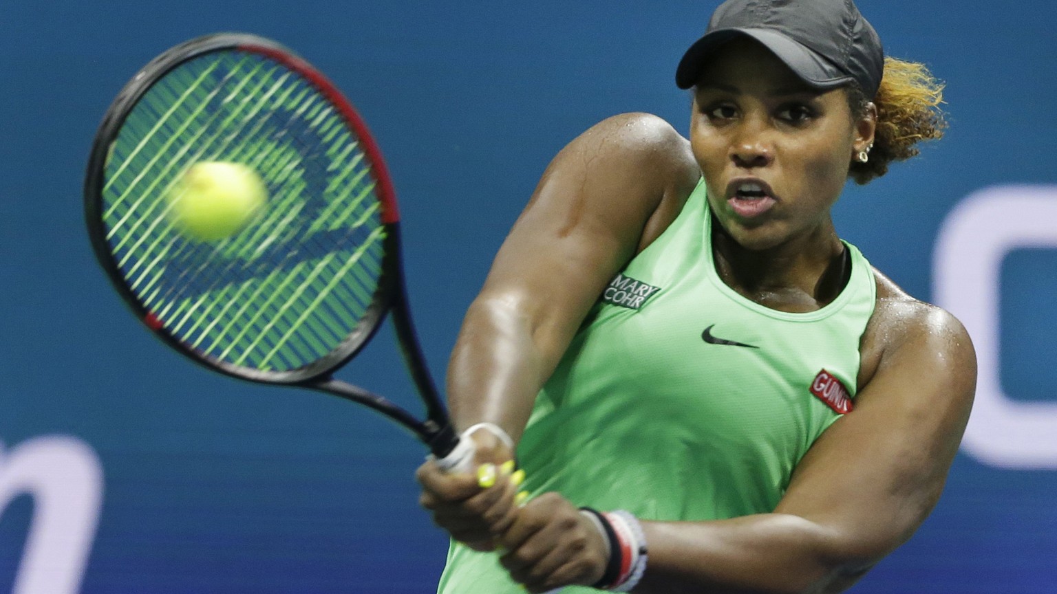 Taylor Townsend, of the United States, plays against Bianca Andreescu, of Canada, during the fourth round of the U.S. Open tennis tournament, Monday, Sept. 2, 2019, in New York. (AP Photo/Seth Wenig)
 ...