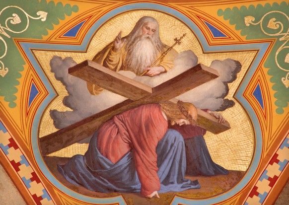 Vienna Fresco Jesus Under Corss God Father 19 Cent Altlerchenfelder Church. Copyright: Shutterstock
