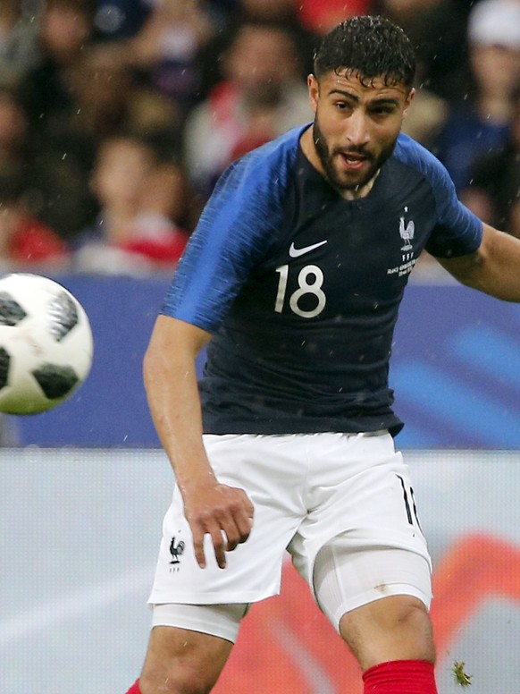 France&#039;s Nabil Fekir kicks the ball during a friendly soccer match between France and Ireland at the Stade de France stadium, in Saint Denis, north of Paris, France, Monday, May, 28, 2018. (AP Ph ...