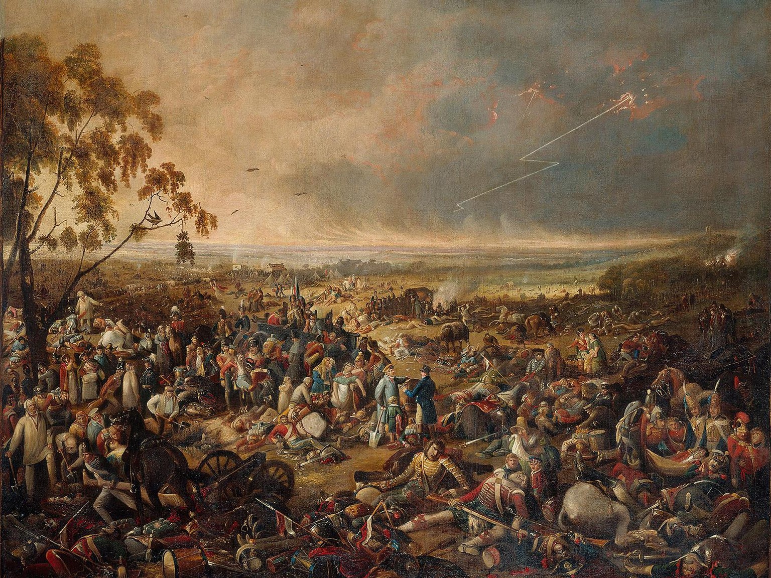 Am Morgen nach der Schlacht von Waterloo am 19. Juni 1815. Gemälde von John Heaviside Clark und Matthew Dubourg, um 1816.
https://www.dhm.de/lemo/bestand/objekt/am-morgen-nach-der-schlacht-von-waterlo ...
