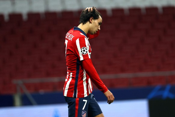 epa08842502 Atletico Madrid&#039;s Joao Felix reacts after the UEFA Champions League group A soccer match between Atletico Madrid and Lokomotiv Moscow at Metropolitano stadium in Madrid, Spain, 25 Nov ...