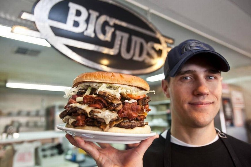 https://www.idahostatesman.com/entertainment/restaurants/article47338920.html
Man Versus Food Burger at Big Jud&#039;s, Boise

Featured on Travel Channel&#039;s Man vs. Food, this burger is a challeng ...