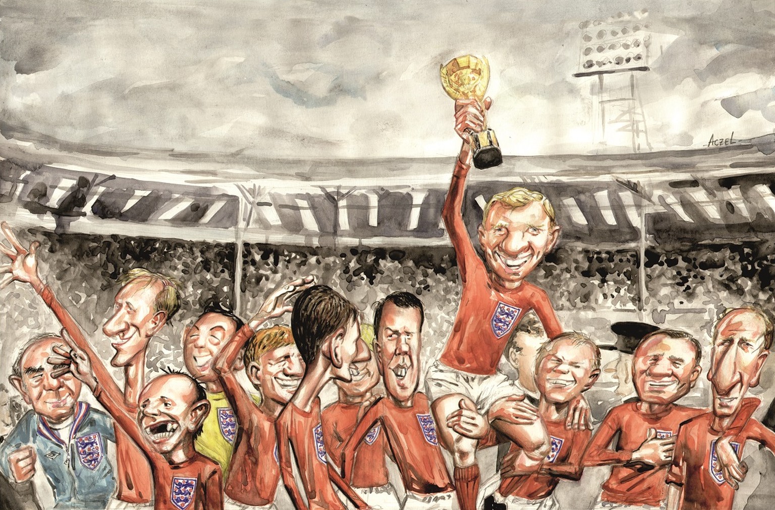 Englands Captain Bobby Moore präsentiert 1966 im Wembley die «Coupe Jules Rimet».