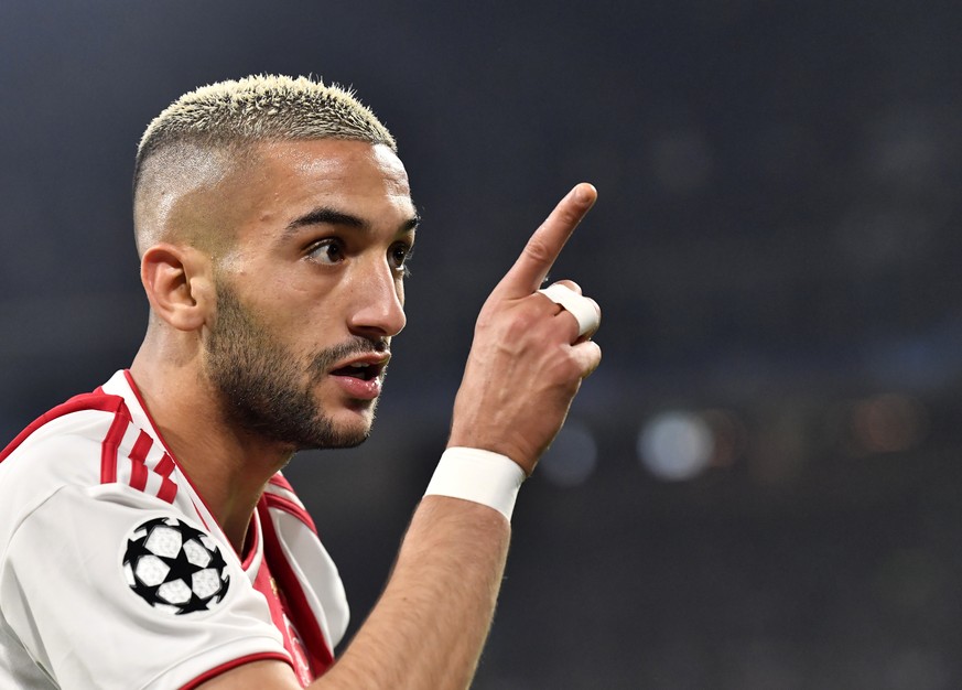 Ajax&#039;s Hakim Ziyech reacts during the Champions League semifinal second leg soccer match between Ajax and Tottenham Hotspur at the Johan Cruyff ArenA in Amsterdam, Netherlands, Wednesday, May 8,  ...