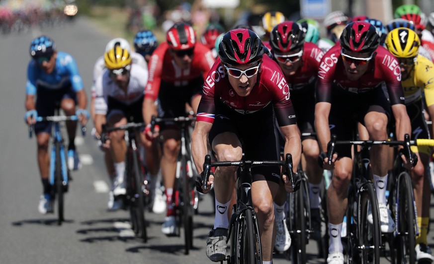 epa07718942 Britain&#039;s Geraint Thomas of team Ineos in action with the pack of riders during the 10th stage of the 106th edition of the Tour de France cycling race over 217,5km between Saint-Flour ...