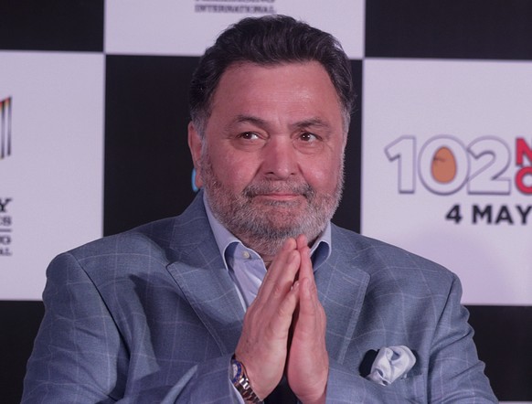 FILE- In this April 19, 2018 file photo, Bollywood actor Rishi Kapoor greets media as he arrives for the song launch of film &#039;102 Not Out&#039; in Mumbai, India. Rishi Kapoor, a top Indian actor  ...