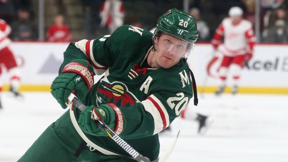 FILE - In this March 4, 2018, file photo, Minnesota Wild&#039;s Ryan Suter warms up before an NHL hockey game against the Detroit Red Wings, in St. Paul, Minn. Wild defenseman Ryan Suter has a broken  ...