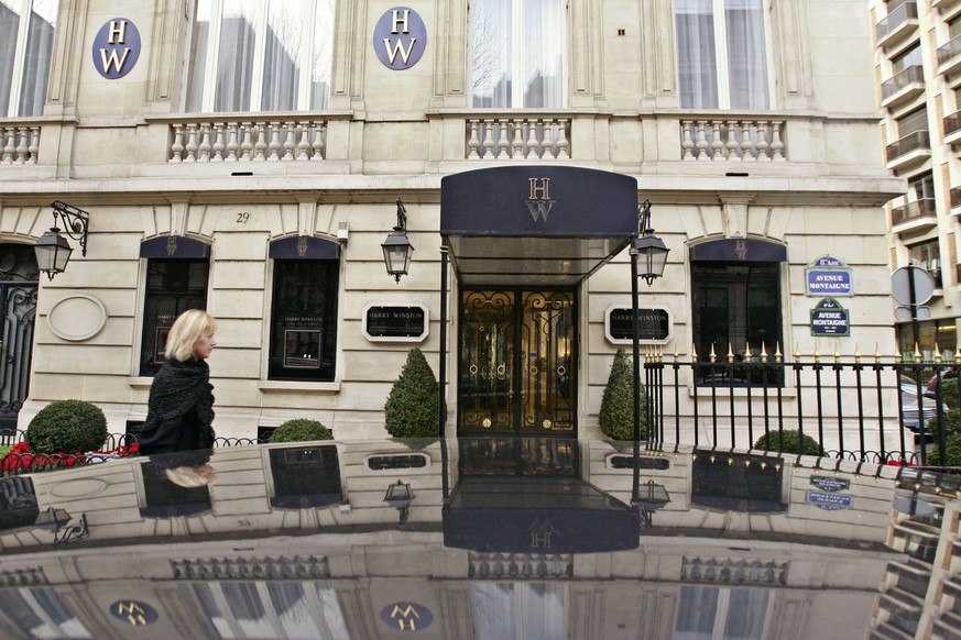 File - View of the entrance of the Harry Winston jewelry store near the Champs-Elysees in this Paris, Friday, Dec. 5, 2008 file photo. French investigators have found jewels valued at euro18 million ( ...