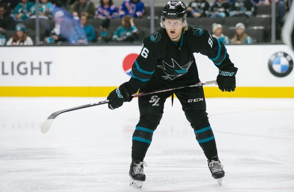 December 12, 2019: San Jose Sharks right wing Joachim Blichfeld 86 in action during the NHL, Eishockey Herren, USA hockey game between the New York Rangers and the San Jose Sharks at the SAP Center in ...