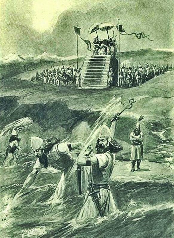 Xerxes I. lässt den Hellespont auspeitschen.