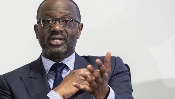 Tidjane Thiam, CEO of Swiss bank Credit Suisse, speaks prior the press conference of the full-year results of 2018 in Zurich, Switzerland, Thursday, Feb. 14, 2019. (Ennio Leanza/Keystone via AP)