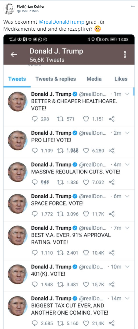 Nach der temporären Tweet-Flaute hat Trump am Montag diese Salve an Tweets abgefeuert.