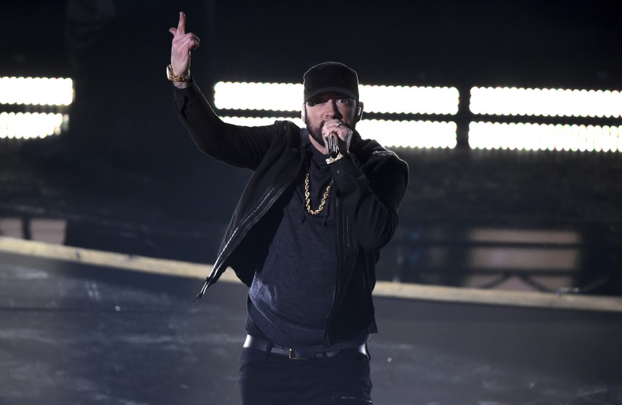 Eminem performs &quot;Lose Yourself&quot; at the Oscars on Sunday, Feb. 9, 2020, at the Dolby Theatre in Los Angeles. (AP Photo/Chris Pizzello)
Eminem