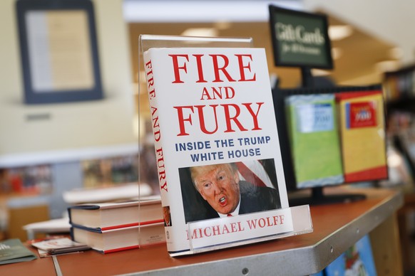 Three remaining copies of the book &quot;Fire and Fury: Inside the Trump White House&quot; by Michael Wolff are displayed at a Barnes &amp; Noble store, Friday, Jan. 5, 2018, in Newport, Ky. (AP Photo ...