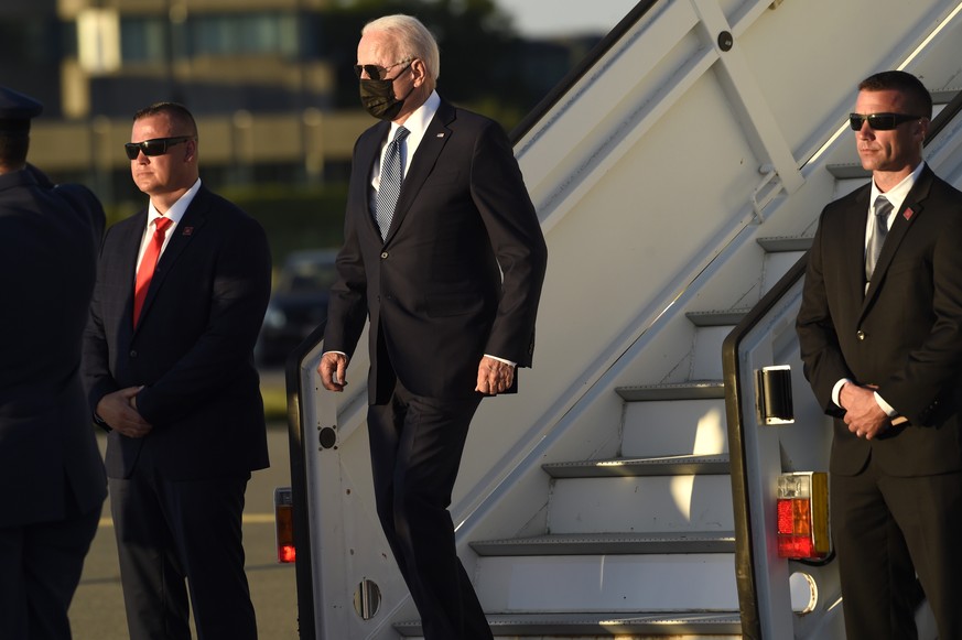 U.S. President Joe Biden arrives at Melsbroek Military Airport ahead of a NATO summit in Brussels, Sunday, June 13, 2021. U.S. President Joe Biden and his NATO counterparts are bidding a symbolic fare ...