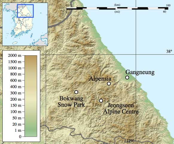 Die Wettkampfstätten im Nordosten von Südkorea, unweit der Grenze zu Nordkorea.
