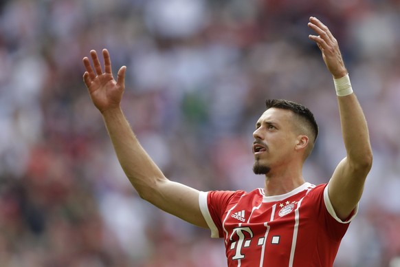 Bayern&#039;s Sandro Wagner celebrates after scoring his side&#039;s second goal during the German Bundesliga soccer match between FC Bayern Munich and Eintracht Frankfurt at the Allianz Arena stadium ...