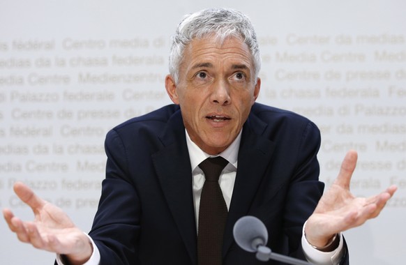 epa07561029 Swiss Federal Attorney Michael Lauber speaks during a press conference at the Media Centre of the Federal Parliament in Bern, Switzerland, 10 May 2019. Federal Attorney Michael Lauber is c ...