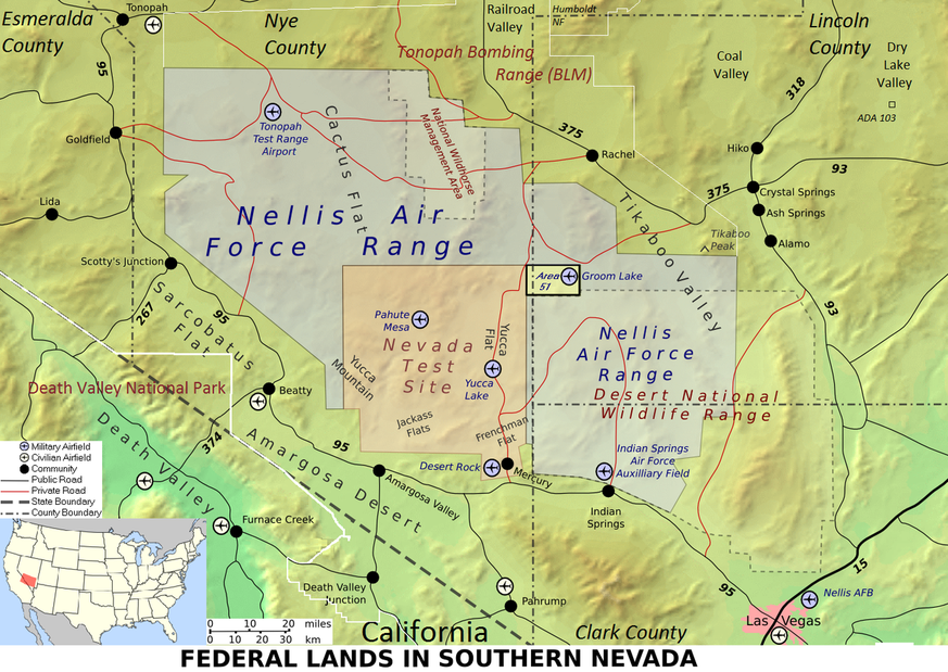 Karte der Area 51 und Nellis Range, Nevada, USA
https://nsarchive2.gwu.edu/NSAEBB/NSAEBB434/images/Area-51-map.jpg