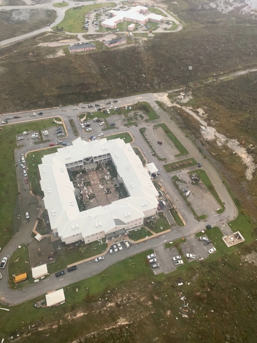 epa07815886 A handout photo made available by the US Coast Guard shows an aerial view of damage left after the passage of Hurricane Dorian in the Bahamas, 03 September 2019. The Coast Guard Air Statio ...