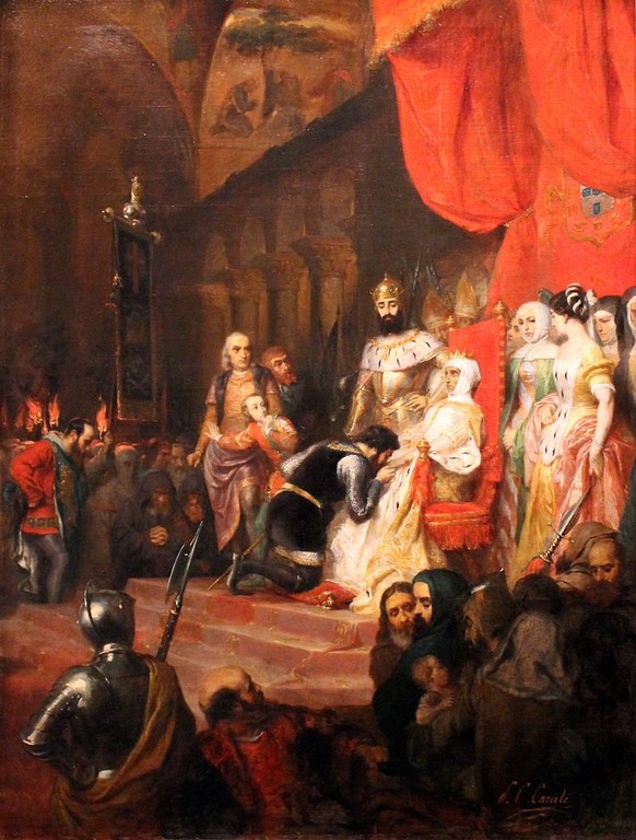 Die Krönung der toten Ines de Castro 1361 auf einem Gemälde von Pierre-Charles Comte.