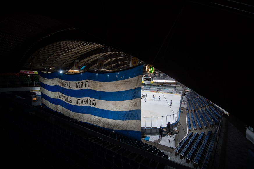The Valascia Ice stadium during the preliminary round game of the National League Swiss Championship between HC Ambri Piotta and HC Lugano, at the Valascia stadium in Ambri, on Friday, 12 March 2021.  ...