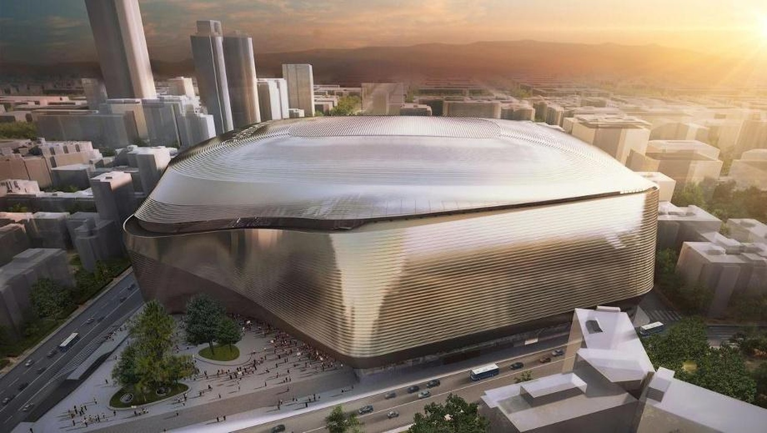 Aussenansicht des modernisierten Estadio Santiago Bernabeu: Erstmals erhält der Madrider Fussballtempel eine Fassade.