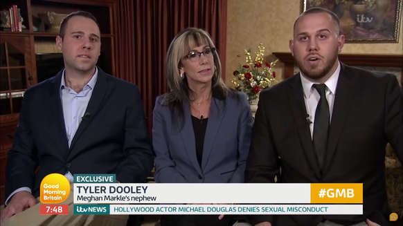 Tyler (rechts), seine Mutter und sein Bruder als Markle-Experten im britischen Frühstücksfernsehen.
