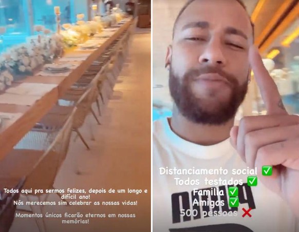 Neymar zeigt in seiner Instagram-Story, wie er mit Abstand feiert.