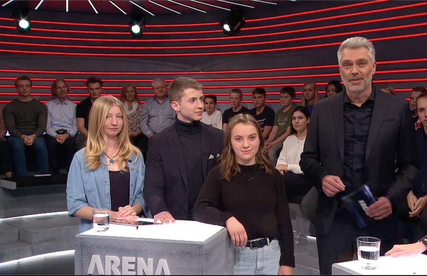 Machten die «Arena» unsicher (v. l. n. r.): Laurine Frauchiger, Jonas Lüthy und Aneschka Berchtold.