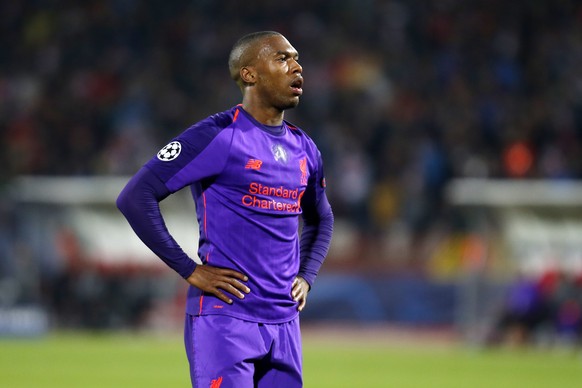 FILE - In this Tuesday, Nov. 6, 2018 file photo, Liverpool forward Daniel Sturridge in dejection after Red Star scored a goal during the Champions League group C soccer match between Red Star and Live ...