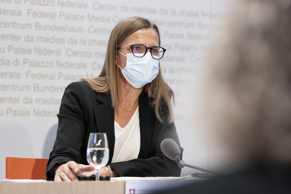 Virginie Masserey, Leiterin Sektion Infektionskontrolle, BAG spricht an einem Point de Presse zur Covid 19 Pandemie, am Mittwoch, 24. Maerz 2021, in Bern. (KEYSTONE/Peter Schneider)
