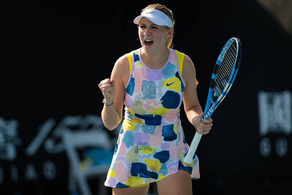 January 21, 2020, Melbourne, AUSTRALIA: Amanda Anisimova of the United States in action during her first round match at the 2020 Australian Open Grand Slam tennis tournament against Zarina Diyas of Ka ...