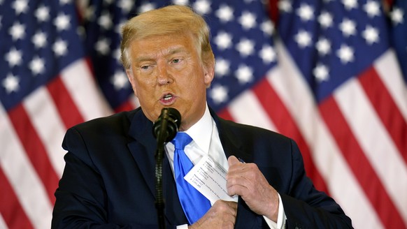 epa08821908 (FILE) - US President Donald J. Trump speaks on the election night at an event at the White House in Washington, DC, USA, 04 November 2020 (15 November 2020). President Donald Trump has fi ...