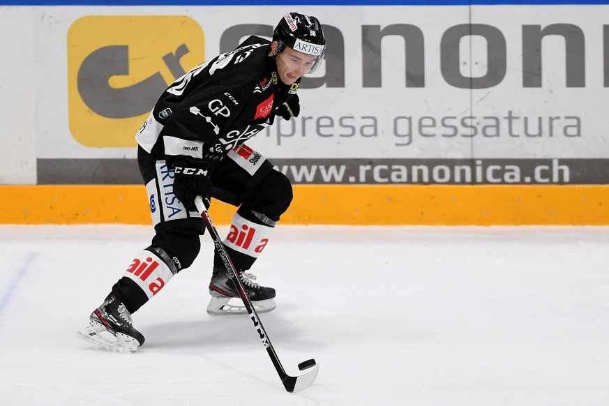 Lugano&#039;s player Philipp Kurashev, during the preliminary round game of National League A (NLA) Swiss Championship 2020/21 between HC Lugano against ZSC Lions, at the Corner Arena stadium in Lugan ...