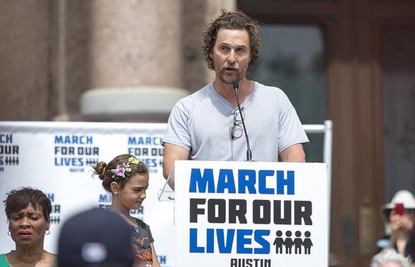Matthew McConaughey speaks during a &quot;March for Our Lives&quot; rally in Austin, Texas, Saturday, March 24, 2018. (Nick Wagner/Austin American-Statesman via AP)