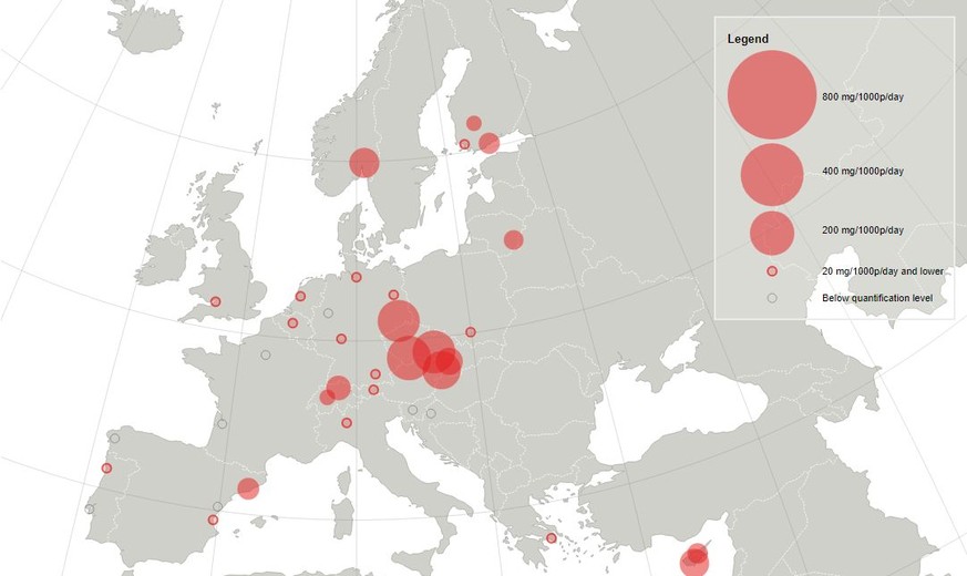 Karte Drogenkonsum in Europa 2017 - Methamphetamin (Crystal Meth)