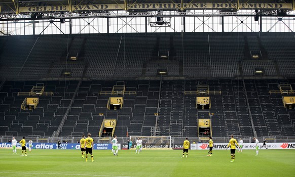 epa08407205 (FILE) - General view of the locked south stand (Suedtribuene) before the German Bundesliga soccer match between Borussia Dortmund and VfL Wolfsburg in Dortmund, Germany, 18 February 2017  ...