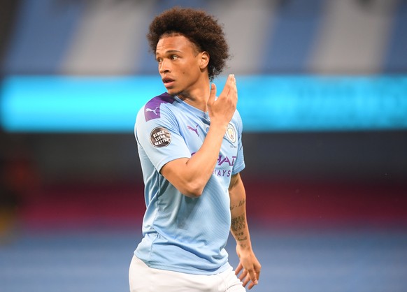 epa08502834 Leroy Sane of Manchester City who came on from the bench during the English Premier League match between Manchester City and Burnley in Manchester, Britain, 22 June 2020. EPA/Michael Regan ...