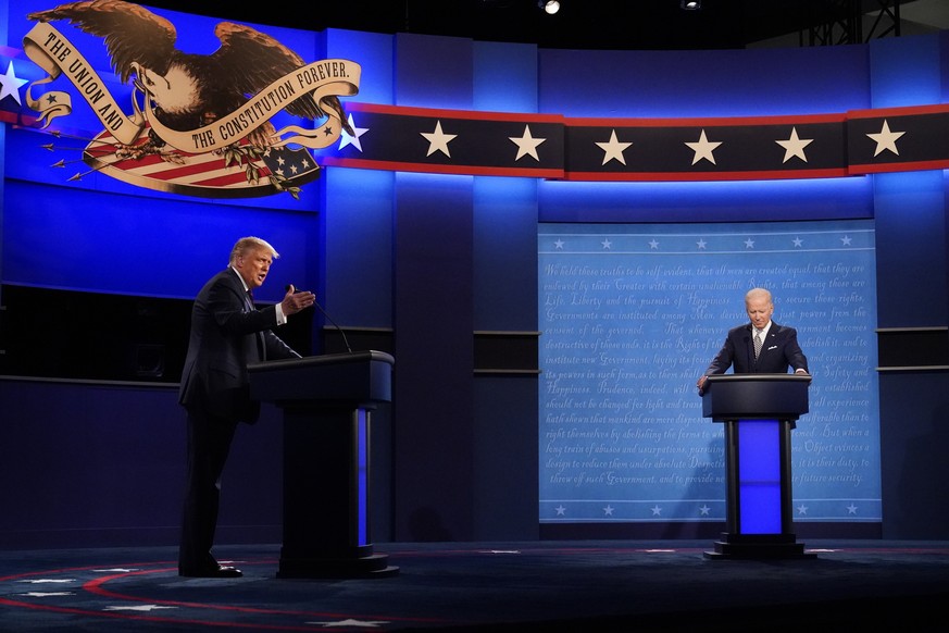 President Donald Trump and Democratic presidential candidate former Vice President Joe Biden during the first presidential debate Tuesday, Sept. 29, 2020, at Case Western University and Cleveland Clin ...