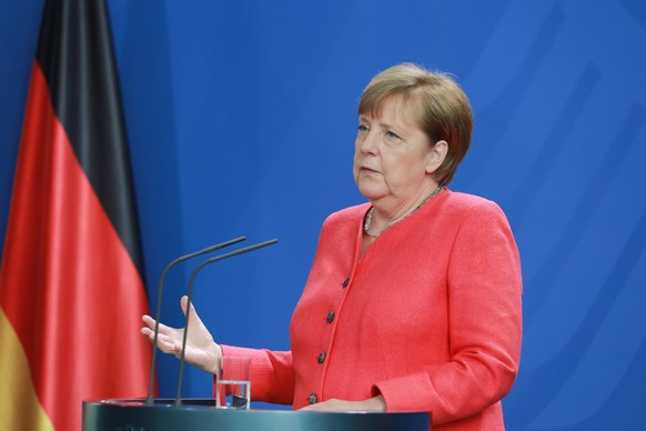 epa08495941 German Chancellor Angela Merkel giving a statement on the virtual EU summit, in Berlin, Germany, 19 June 2020. EPA/CHRISTIAN MARQUARDT / POOL
