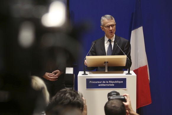 Paris prosecutor Jean-Fran?ßois Ricard gives a press conference at the Paris courthouse, France, Saturday Oct. 5, 2019. French prosecutors opened an investigation Friday that treats the fatal knife at ...