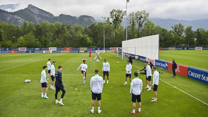 General view during a training session of Team Switzerland prior tomorrow?s friendly soccer match between Switzerland and USA, on Saturday, May 29, 2021, in Bad Ragaz, Switzerland. (KEYSTONE/Gian Ehre ...
