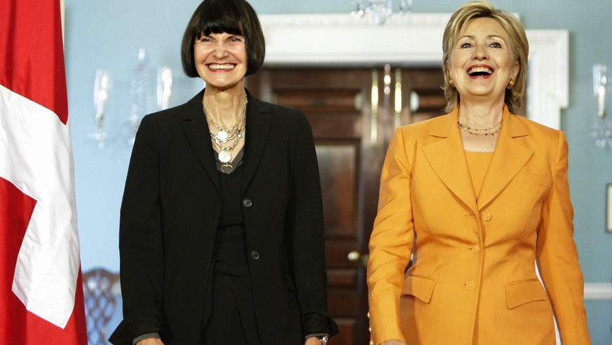 Secretary of State Hillary Rodham Clinton welcomes Switzerland&#039;s Foreign Minister Micheline Calmy-Rey for talks at the State Department in Washington, Friday, July 31, 2009. (AP Photo/J. Scott Ap ...